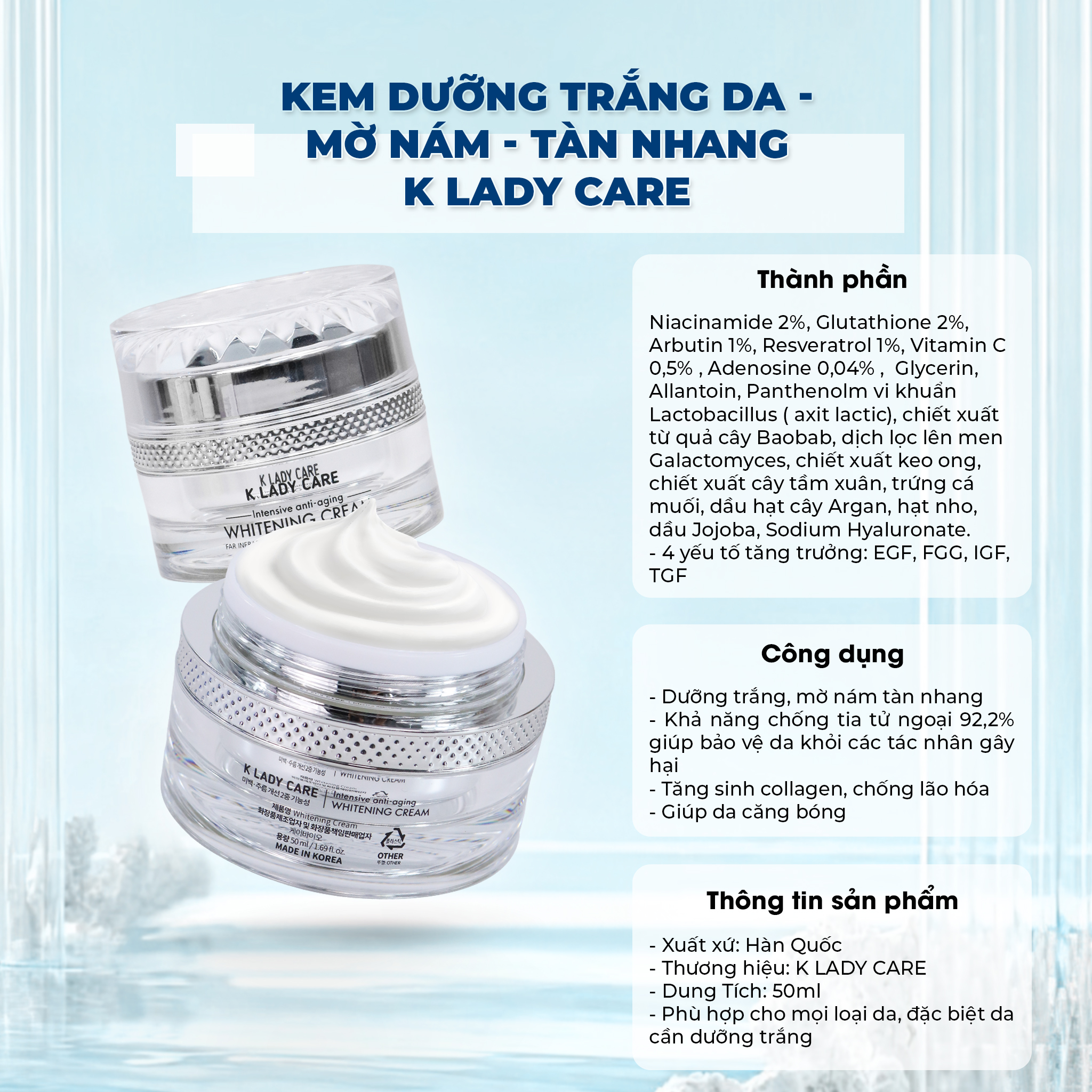 Kem Chống Nắng K Lady Care Bakuchiol Whitening Tone Up Sun Cream 50ml